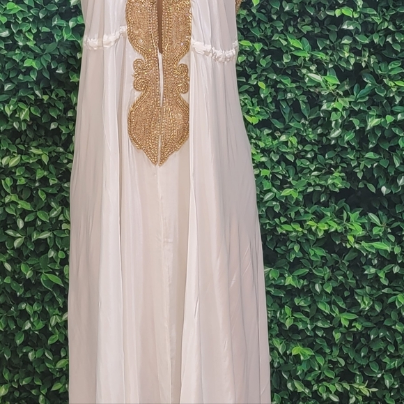 Manish Vaid Embellished Dress, the dress is the color white with gold beading. - Picture 4 of 9